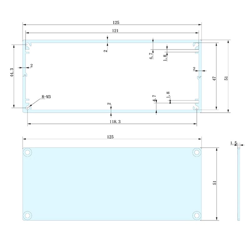JIUWU صندوق ألمنيوم 125x51x150 مم لمشروع DIY غلاف عملية رسم السطح حالة مقسمة لمضخم الصوت PCB مزود الطاقة - Image 4